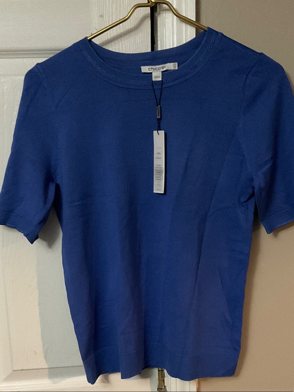 Chico's Cobalt Short Sleeve Crewneck Top